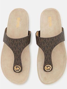Michael Kors Lucinda Logo Thong Sandals with Gold MK Medallion-New-Size 10